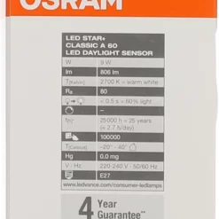 OSRAM Ledvance LED DAYLIGHT SENSOR CLASSIC A Pære -Kjøkkenutstyr Outlet 500339 4058075428324 a2n1