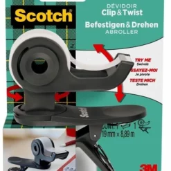 Scotch® Tapedispenser Med Klips Grå + Scotch® Magic™ Tape