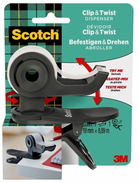 Scotch® Tapedispenser Med Klips Grå + Scotch® Magic™ Tape 3 Scotch® Tapedispenser Med Klips Grå + Scotch® Magic™ Tape